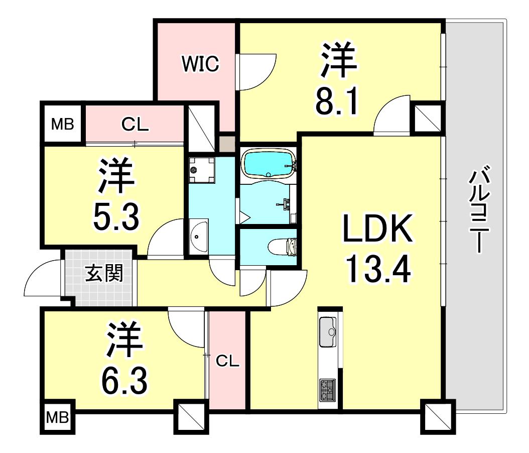 サバービアシティ21 B棟(3LDK/2階)の間取り写真