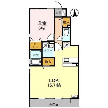 ローズコート歌の森 A(1LDK/1階)の間取り写真
