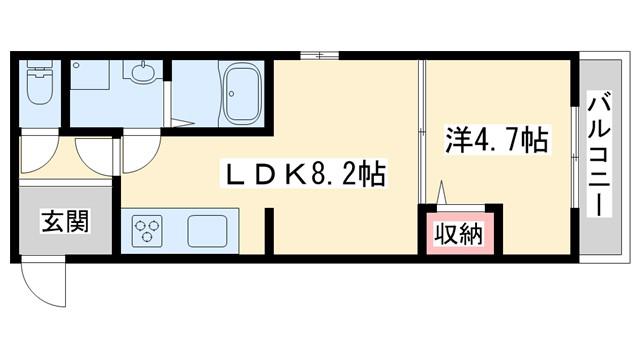 アーバンコート加古川(1LDK/1階)の間取り写真