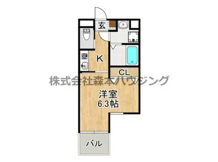 ハッピーアウル(1K/4階)の間取り写真