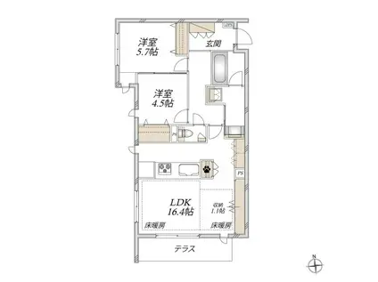 マウロア碑文谷(2LDK/1階)の間取り写真
