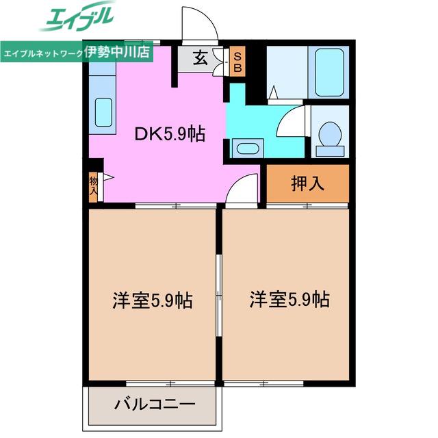 カーサN A(2DK/1階)の間取り写真
