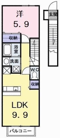 プリムヴェールB(1LDK/2階)の間取り写真