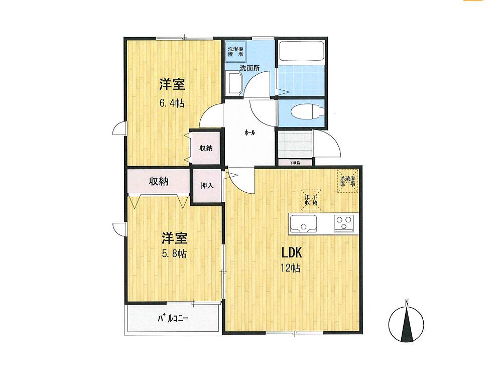 CASA GRANDE S(2LDK/2階)の間取り写真