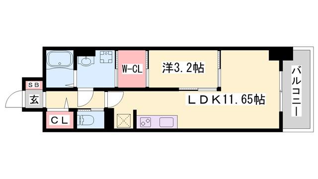 ラルース元塩(1LDK/8階)の間取り写真