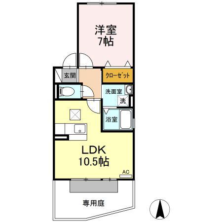 ヴェルヴィルI(1LDK/1階)の間取り写真