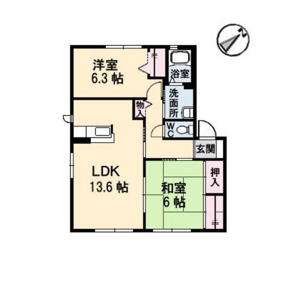 カミーリアB棟(2LDK/1階)の間取り写真