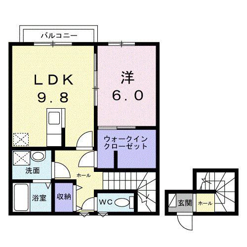 アリエッタA棟(1LDK/2階)の間取り写真