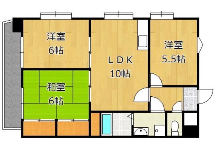 ニューエバーグリーン小倉(3LDK/5階)の間取り写真