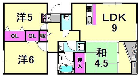 サーティ福弥(3LDK/2階)の間取り写真
