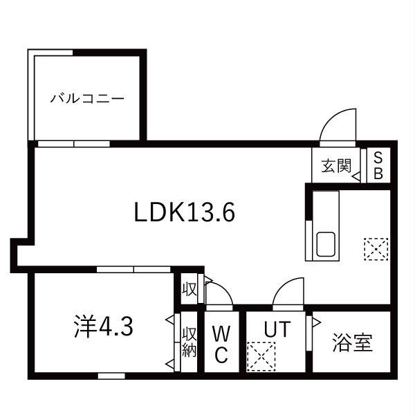 道徳テラス(1LDK/2階)の間取り写真