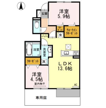 ソレーユコート(2LDK/1階)の間取り写真
