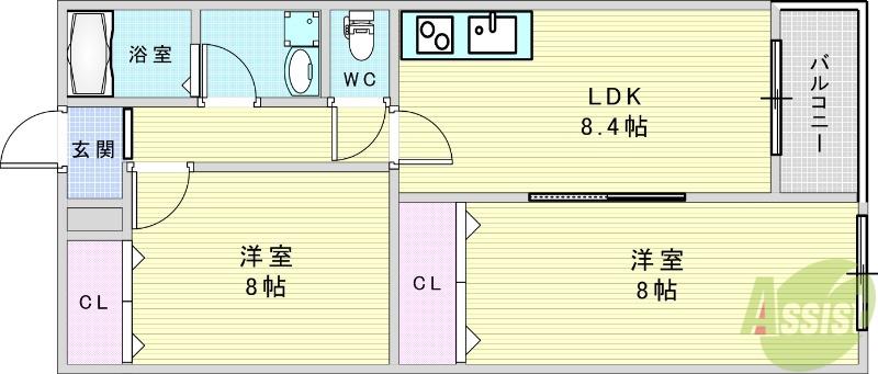 クレセル利倉東I(2LDK/3階)の間取り写真