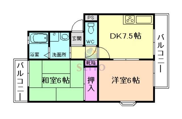 パリス北桜塚(2DK/3階)の間取り写真