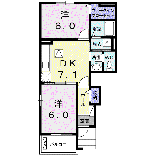 サンプレーヌB(2DK/1階)の間取り写真