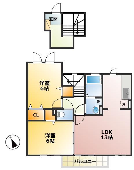THE 石神井公園館(2LDK/2階)の間取り写真