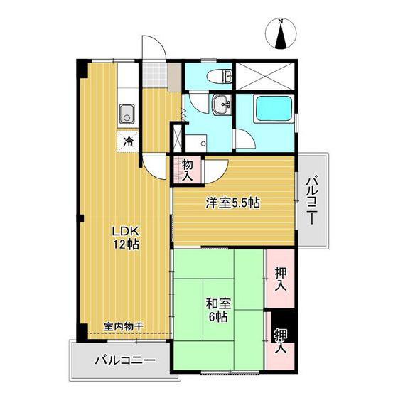 朝日ハイツ(2LDK/3階)の間取り写真
