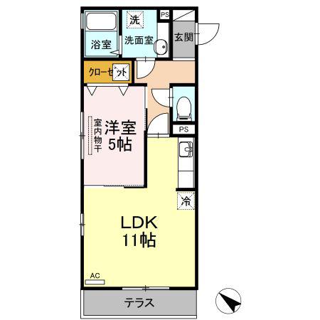 JR可部線 七軒茶屋駅 徒歩4分 3階建 築8年(1LDK/1階)の間取り写真
