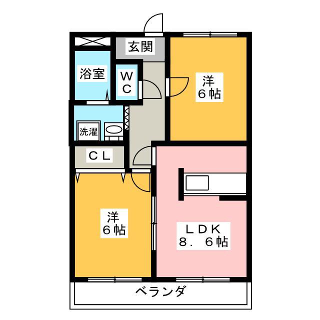 ツインズ酒倉 A(2DK/1階)の間取り写真