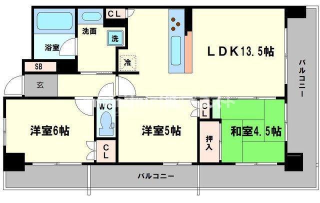 富士林プラザ15番館(3LDK/9階)の間取り写真