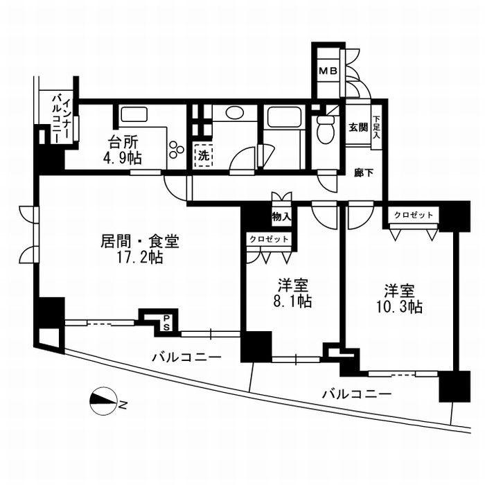 ミレニアムガーデンコート(2LDK/8階)の間取り写真