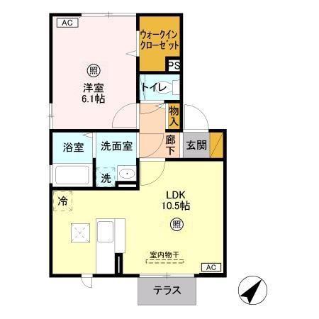 フェザント西館(1LDK/1階)の間取り写真