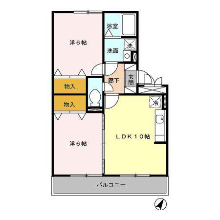 メゾン・ド・ソリアード B(2LDK/3階)の間取り写真