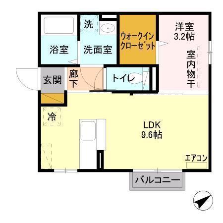 セジュール A(1LDK/2階)の間取り写真