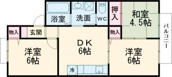 サングレース A棟(3DK/2階)の間取り写真