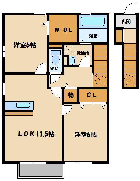 ベルデュール(2LDK/2階)の間取り写真
