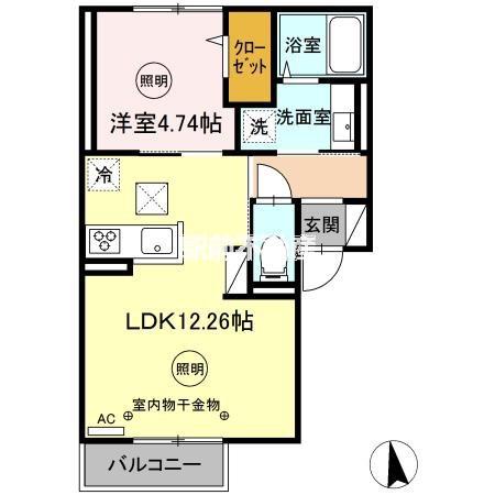 FONTAINE和賀 2(1LDK/1階)の間取り写真