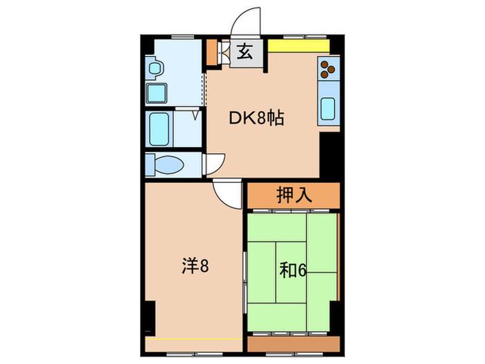 西道頓堀ハイツD棟(2DK/2階)の間取り写真