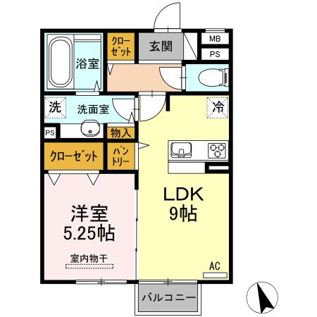 ロイジェントパークス広野 J(1LDK/2階)の間取り写真