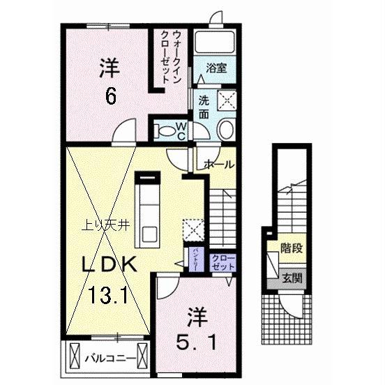 オ・ソレイユA(2LDK/2階)の間取り写真