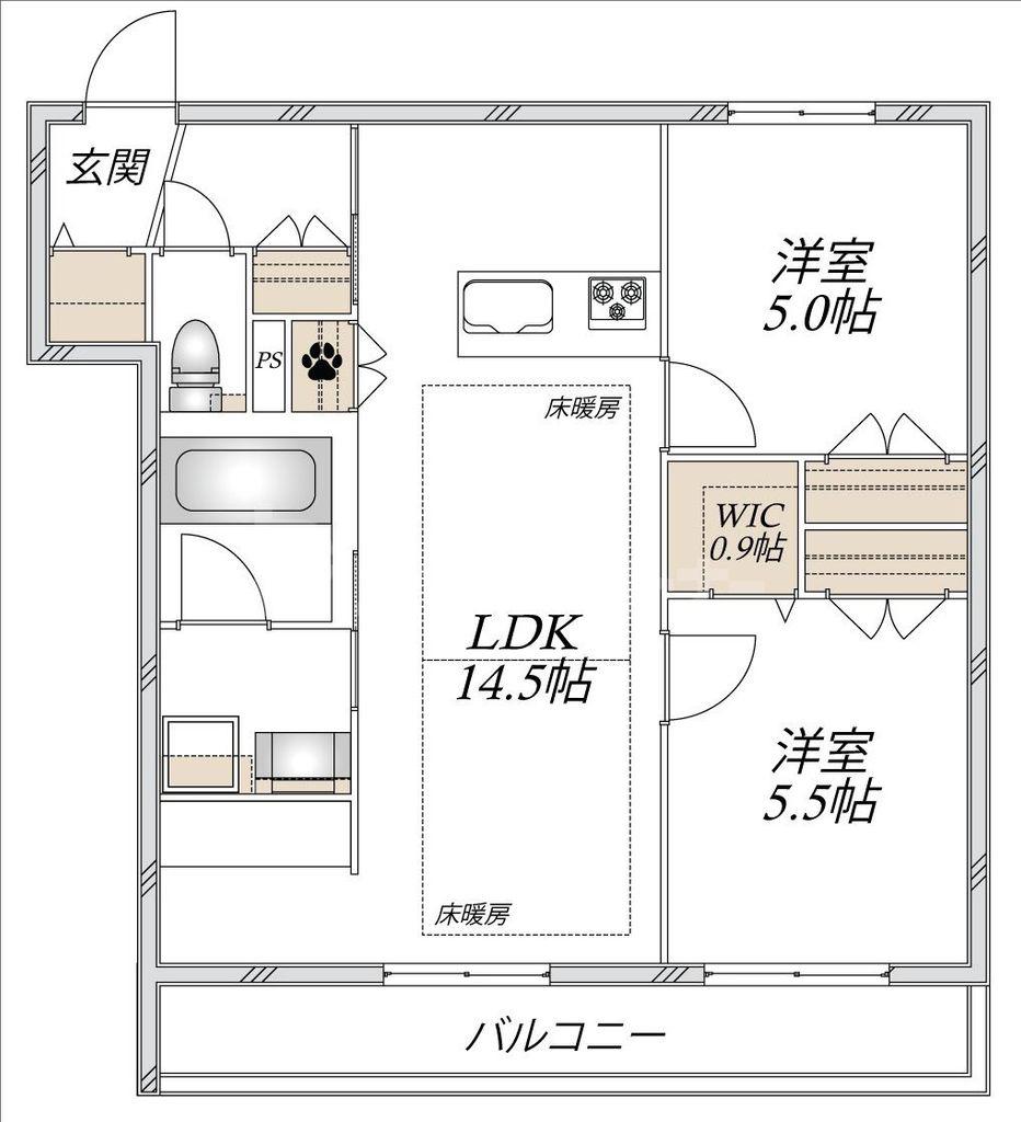 ティオ ブルーノ(2LDK/2階)の間取り写真