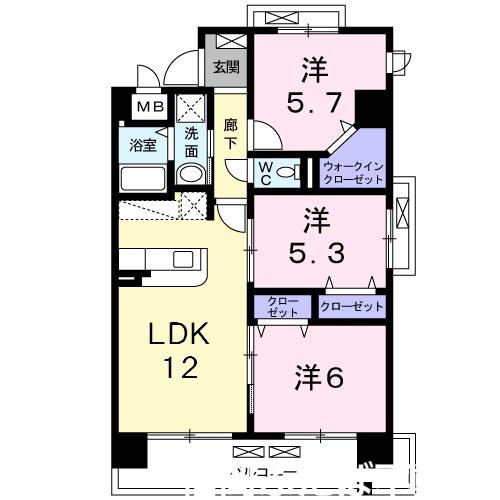 グランデスカイ空港南(3LDK/3階)の間取り写真