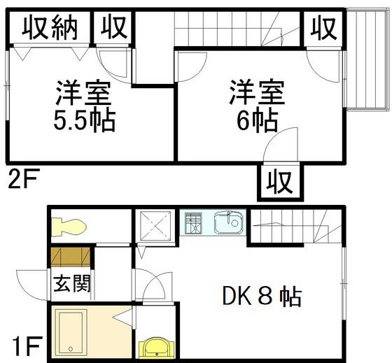 リベアード西十日市(2LDK/1階)の間取り写真