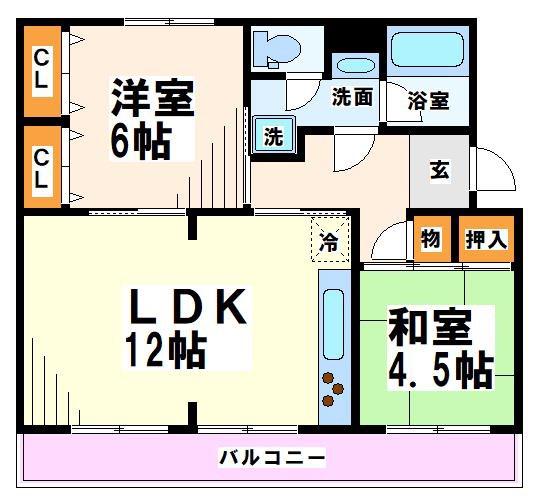 車返団地3街区4号棟(2LDK/1階)の間取り写真