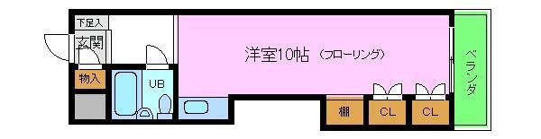 ハイツヴィラローズ(ワンルーム/2階)の間取り写真