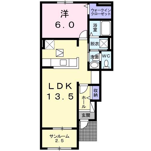 ボナポルタB(1LDK/1階)の間取り写真