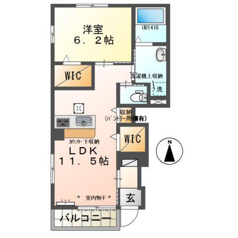シーダー初生(1LDK/1階)の間取り写真