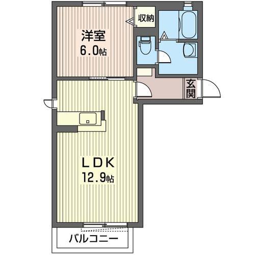 花の音弐番館(1LDK/2階)の間取り写真