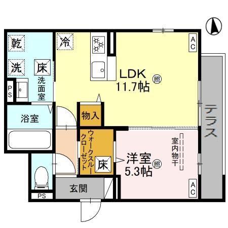 PASSARO GRANDE 墨江 ウエスト(1LDK/1階)の間取り写真