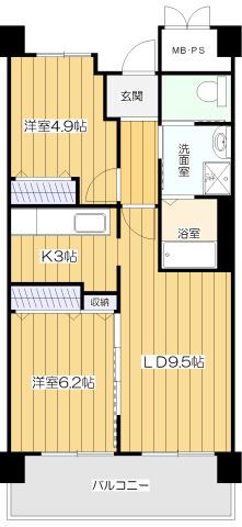 高優賃/アメニティコート岡本(2LDK/5階)の間取り写真