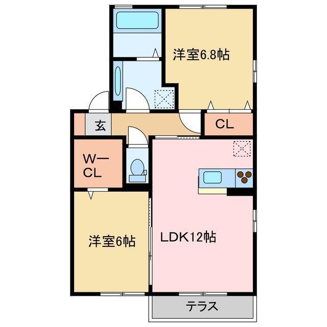 アン ソレイユ C棟(2LDK/1階)の間取り写真
