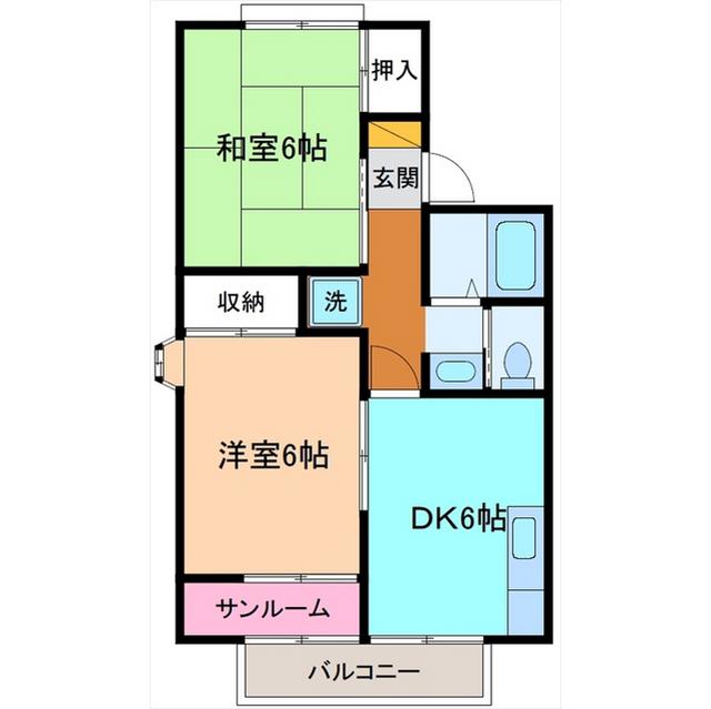 セジュールアリエルB棟(2DK/2階)の間取り写真