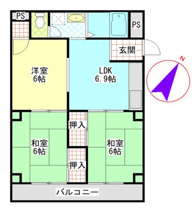徳久マンション(3DK/4階)の間取り写真