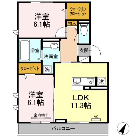 レグルス C棟(2LDK/3階)の間取り写真