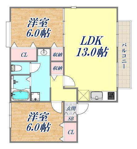 池尻ハイツ A棟(2LDK/2階)の間取り写真