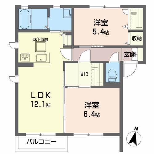 シャーメゾン新河原(2LDK/1階)の間取り写真